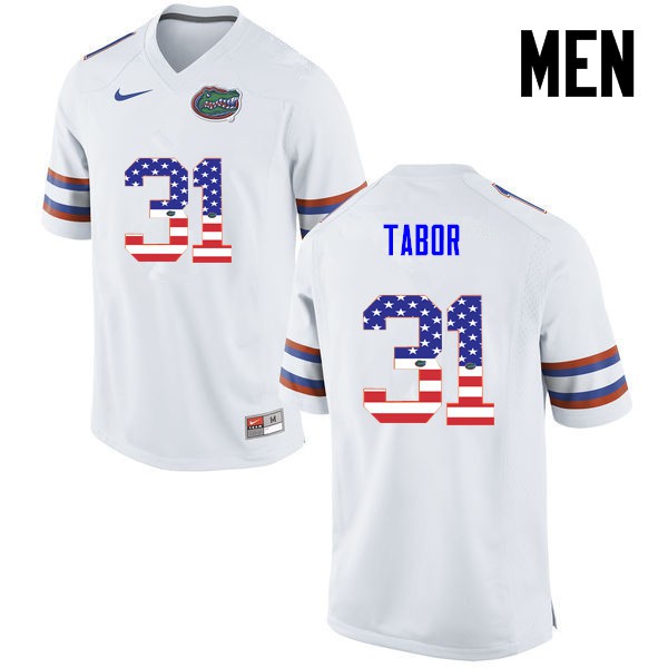 Florida Gators Men #31 Teez Tabor College Football USA Flag Fashion White